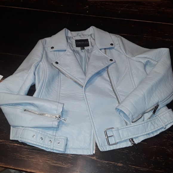 forever 21 blue leather jacket